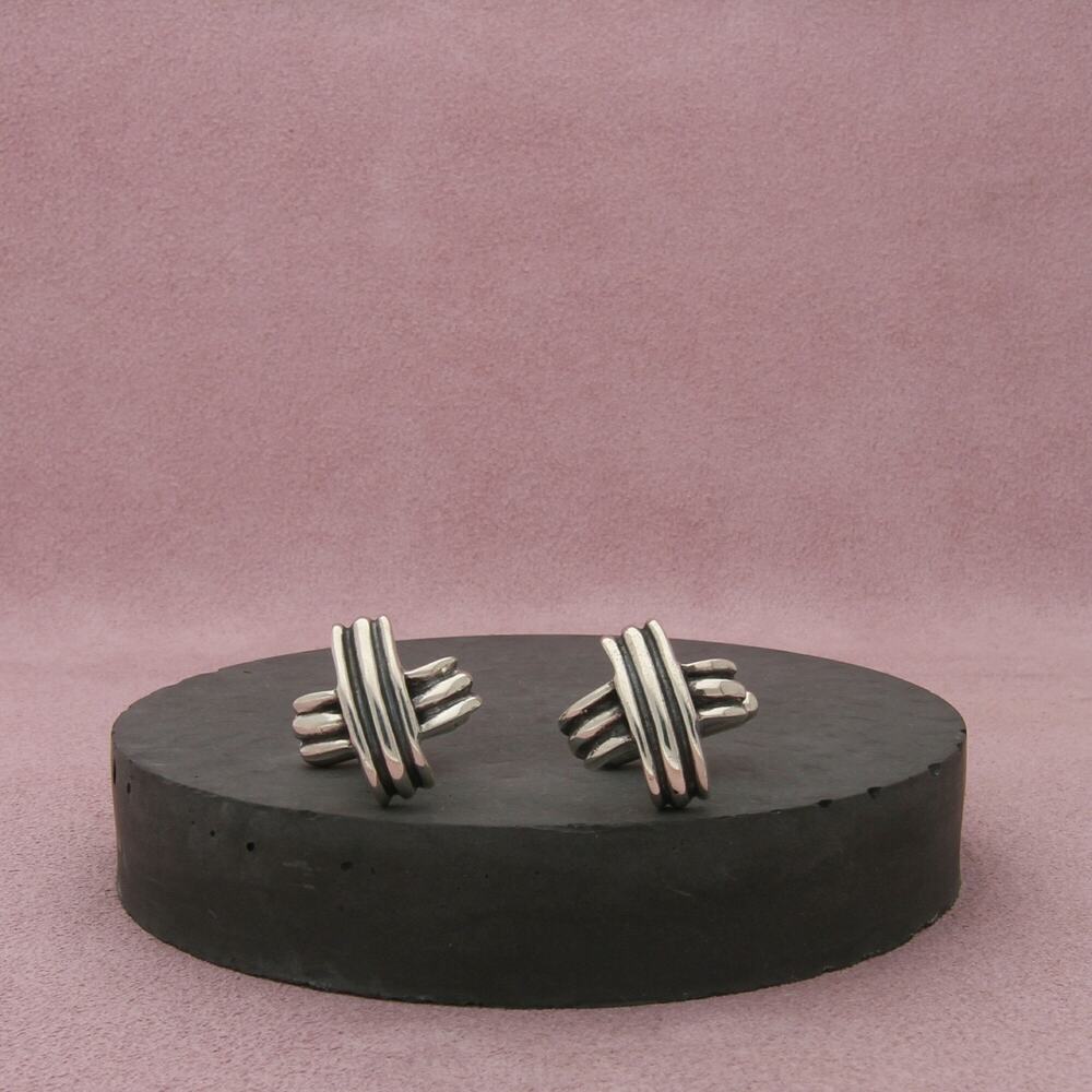 sterling silver vintage notched x cufflinks